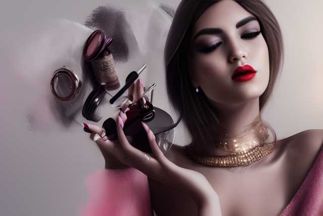 Lady using cosmetics